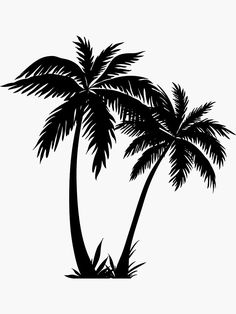 a black and white silhouette of two palm trees