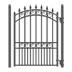 an iron gate is shown with the top rail and bottom bars on each side, which are