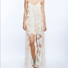 Line & Dot Feather Embroidered High Low Cream Dress. Partially Lined With Adjustable Straps S 517 & S 518 & S C956 Knee-length Cream Dress With Lace Patchwork, Flowy High-low Hem Skirt With Lined Detail, Bohemian High-low Hem Flowy Dress, Cream Bohemian Floor-length Dress, Bohemian Cream V-neck Dresses, Line Dot, Cream Dress, Dot Dress, High & Low