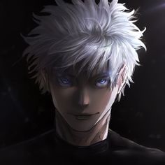 an anime character with white hair and blue eyes