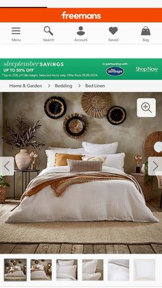 an image of a bed with white sheets and pillows on the front page of a website