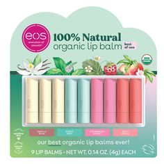 eos Best of eos Lip Balm, 9 Sticks Features: 3 Vanilla Bean 2 Sweet Mint 2 Strawberry Sorbet 2 Juicy Peach Paraben & Phthalate Free and Not Tested on Animals eos Products We scour the earth for the best ingredients and always remain mindful of our impact on the planet. eos is an active member of the Global Shea Alliance and our products support the use of Shea from registered cooperatives in West Africa, as well as assist in the development of sustainable practices and women’s empowerment by pro Eos Products, Strawberry Sorbet, Juicy Peach, Eos Lip Balm, Sweet Mint, Zip Codes, Organic Lip Balm, Smooth Lips, Usda Organic