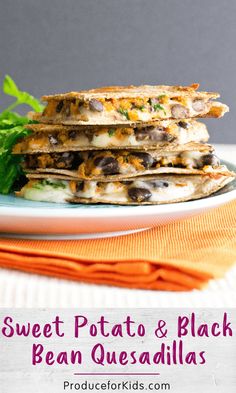 sweet potato and black bean quesadillas on a plate