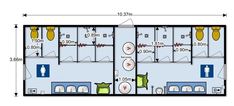 the floor plan for an apartment with two beds and one room on each side, which is