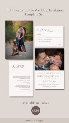 the wedding stationery is designed to look like it has two different photos on it