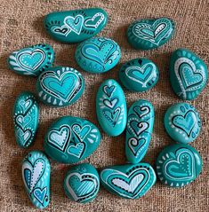 Assortment of Painted Rocks, Kindness Rocks, Hand Painted Flower Themed Rocks, Wedding Favor Painted Rocks, Party Favor Rocks,table Favors - Etsy Table Favors, Painted Rocks Diy, Rock Painting Ideas Easy, Blue Hearts, Rock Painting Patterns