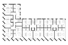 the floor plan for an office building with multiple desks and chairs, along with two separate rooms