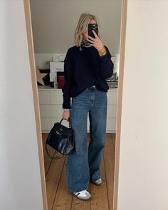 Mum School Run Outfit, Sambas And Jeans Outfit, Midsize Trench Coat, Country Club Fall Outfit, Denim Jean Outfits For Women, Fall Jeans And Sneakers Outfit, Adidas Samba Outfit Autumn, Black Long Sleeve And Jeans Outfit, Sambas Jeans Outfit