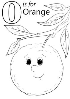 the letter o is for orange coloring page with an orange on it's face