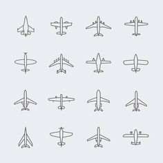 an image of different types of airplanes in line art style on a white background illustration