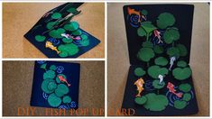 this is a collage of paper cutouts with fish and waterlilies on them