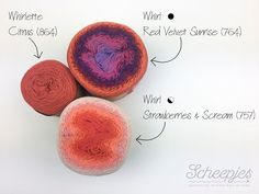 three balls of yarn sitting on top of each other with words describing the different types of yarn