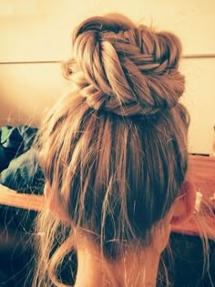 Simple high bun / plait hairstyle Plait Hairstyles, Bridesmaid Hairstyle, Plaits Hairstyles, 2015 Hairstyles, High Bun, Time Time, Bridesmaid Wedding