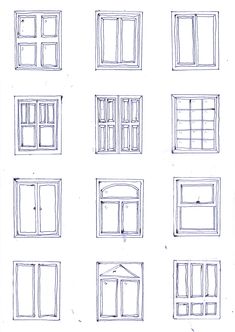 several different types of windows drawn in pencil