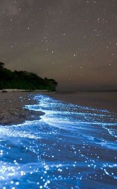 the ocean with stars in the sky above it and a poem written on the sand