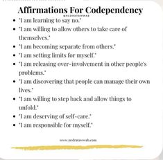 the words affirmations for codependency are written in black and white