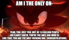 sonic the hedgehog saying i am the only one year, you just got out of 2 billion people on planet earth