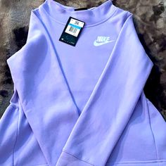 Nwt Nike Girls Peplum High Neck Sweatshirt. Size M Lavender Nike Purple Tops For Spring, Casual Lavender Long Sleeve Top, Lavender Long Sleeve Casual Top, Lavender Long Sleeve Cotton Top, Black Nike Hoodie, Grey Nike Hoodie, High Neck Sweatshirt, Cute Nike Outfits, Hoodie Aesthetic