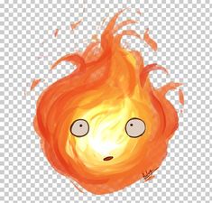 a cartoon fireball with eyes on it's face and flames in the background