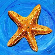 a painting of a starfish in blue water