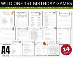 wild one 1st birthday games for children with animals on them and the number four in front