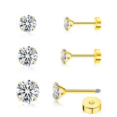 PRICES MAY VARY. FLATBACK EARRINGS FOR MULTIPLE PIERCING - 3mm,4mm,5mm cz size, white cubic zirconia, pink needle ,black needle,silver needle,14k gold needle,post color for option.Different CZ size could for multiple hole piercing,wear as cartilage earring,helix earrings,tragus piercing jewelry,conch earrings,second hole earrings,ear piercing studs,the twist back is flat,could be for nap earrings. TITANIUM EARRINGS SENSITIVE EARS - This flat back cartilage earrings are made of G23 titanium(like Titanium Earrings Sensitive Ears, Second Hole Earrings, Ear Piercing Studs, Tragus Piercing Jewelry, Tragus Conch, Cartilage Earrings Stud, Sleeper Earrings, Conch Earring, Titanium Earrings