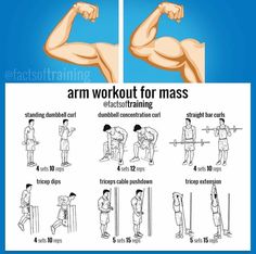 the arm workout for mass is shown in this poster, and shows how to do it