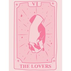 the lovers tarot card is pink and has an image of a woman's hand holding