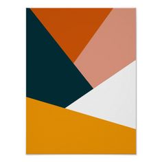 an orange, black, and white abstract art print on a white background with the colors of different shades