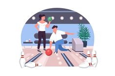 a man and woman are playing bowling in a bowling alley with pins on the floor