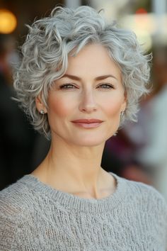 9. Voluminous Pixie in Icy Silver (Short Curly Hairstyles For Women Over 50) - Short Curly Hairstyles For Women Over 50 Voluminous Pixie, Gray Haircuts, Curly Silver Hair, Edgy Short Haircuts, Waves Haircut, Short Curly Hairstyles For Women, Twist Curls, Fine Curly Hair