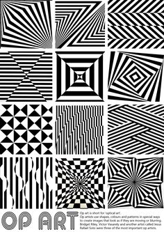 black and white squares with the word op art on them