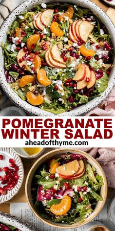 this pomegranate winter salad is loaded with oranges, apples and cranberries