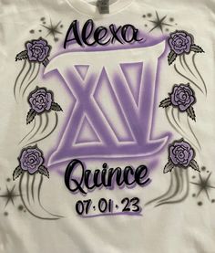 Airbrushed shirt in the design pictured personalized with name, age and date. Quinceanera Surprise Dance Outfits, Quinceanera Surprise Dance, Quince Dances, Surprise Dance Outfits