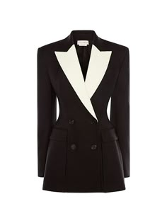 Alexander McQueen Double Wool & Silk Box Pleated Jacket in Black - $ 3,580.00 Alexander Mcqueen Jacket Women, Alexander Mcqueen Jacket, Double Breasted Tuxedo, Tuxedo Women, Pleated Jacket, Tuxedo Jacket, Oversized Jacket, Plaid Jacket, Kpop Fashion Outfits