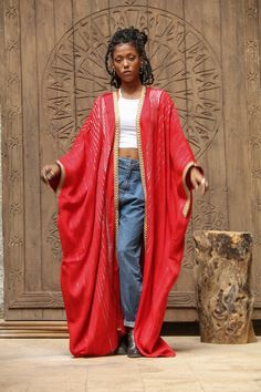 Handmade Abaya, Winter Abaya, Beautiful Kimonos, Egyptian Goddess, Elegant Red, Gold Threads, Hand Loom, One Size Fits All, Color Patterns