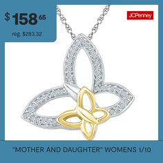 Features: Mom JewelryDiamond Clarity: I3Link Construction: SolidSetting: ProngShape: Butterfly, AnimalsStone Cut: RoundDiamond Color: J-KMetal Color: Two ToneChain Length: 18 InchPendant Length: 17mmPendant Width: 16.5mmRounded Carat Weight: 1/10 Ct. T.w.Chain Construction: RopeCare: Wipe CleanStone Type: 43 Natural DiamondAuthenticity: Natural DiamondBirthstone: April BirthstoneMetal: 10k Gold Over SilverNecklace Type: Pendant NecklacesCountry of Origin: Imported Butterfly Pendant Necklace, Butterfly Pendant, 10k Gold, White Diamond, Pendant Necklace, Pendant, 10 Things, Silver, Gold