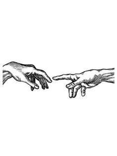 two hands reaching out towards each other with one hand pointing at the other, vintage line drawing or engraving