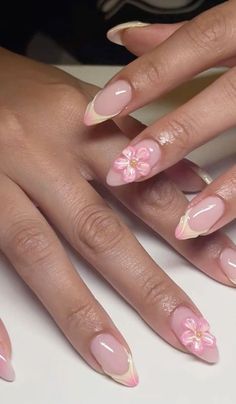 Pink Flower Nails, 3d Flower Nails, Daisy Nails, Summery Nails, Girly Acrylic Nails, Blush Nails, Really Cute Nails, Birthday Nails