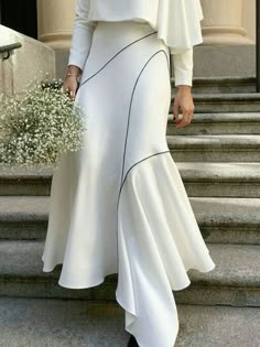 High-Low Loose Asymmetric Printed Split-Joint Skirts Bottoms WHITE-S Gaun Fashion, Pleated Maxi Skirt, Looks Street Style, Hijab Outfits, Elegant Skirt, Modest Fashion Outfits, Ruffled Sleeves, Solid Clothes, Mode Inspiration