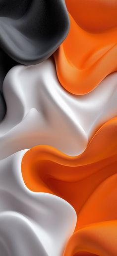 an orange, white and black background with wavy lines in the bottom right hand corner