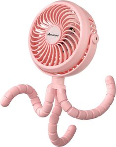 an image of a pink mini fan on a white background with clippings to the side