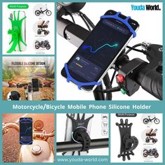 there are many different things that can be seen in this ad for the bicycle phone holder