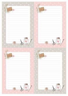 three notepads with scissors and jars on them, one is blank for writing