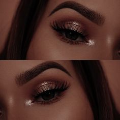 Glitter Brown Eye Makeup, Natural Quinceanera Makeup, Gold Quince Makeup, Prom Face Makeup, Prom Makeup Gold, Natural Quince Makeup Looks, Birthday Makeup Ideas, Classic Smokey Eye, Quince Makeup