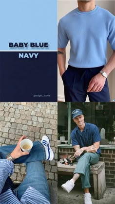 Blue Outfit Men Casual, Blue Color Combinations Outfits, Softboy Aesthetic Outfits Men, Guys Fashion Casual, Smart Casual Menswear, Colour Combinations Fashion, Minimalist Fashion Men, Color Combos Outfit, Classy Outfits Men