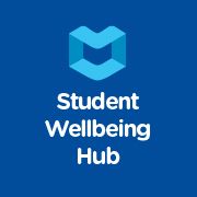 student well being hub logo on a blue background with the words, student well being hub