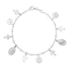 Crafted for a lifetime, each faith relic on this sterling silver charm bracelet symbolizes peace, love and protection. Whether a gift for self or others, the utterly unique and artfully detailed jewelry piece provides inspiration and encouragement. | Faith Charm Bracelet | Sterling Silver, 7.25" | White | Size 20 mm | Helzberg Diamonds Gift For Self, Royal Chain, Handmade Charm Bracelets, Dope Jewelry Accessories, Helzberg Diamonds, Sterling Silver Charm Bracelet, Detailed Jewelry, Jewelry Accessories Ideas, Jewelry Fashion Trends