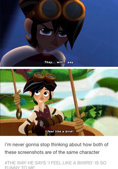 an animated scene with the caption that reads, i never stop thinking about how both of these screenshots are of the same character