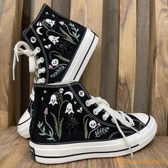 Custom Sneakers Taylor 1970 Embroidered/ Ghost Embroidered Shoes/ Halloween Vibes Embroidered Sneakers/ Embroidered Wedding Reception Shoes - Etsy Wedding Reception Shoes, Wedding Sneakers For Bride, Converse Chuck 70s, Embroidered Ghost, Reception Shoes, Bridal Sneakers, Narrow Shoes